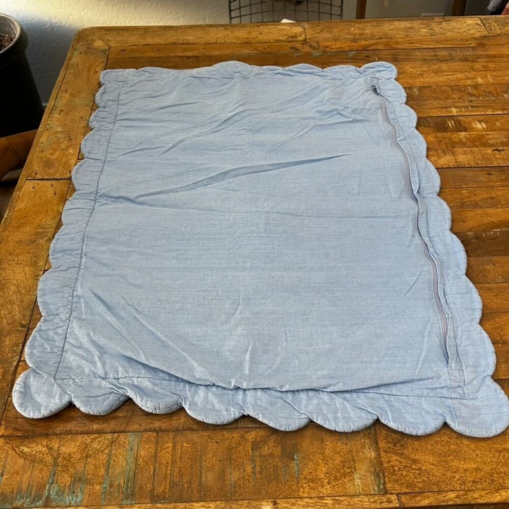 Charter Club Textured Pillow Sham Standard Quilted Blue Scalloped Edge Zip